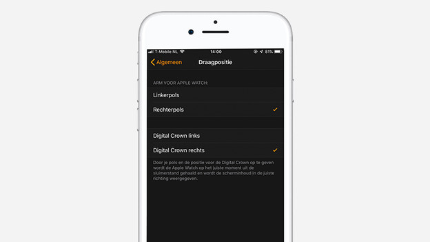 Change watch orientation via iPhone