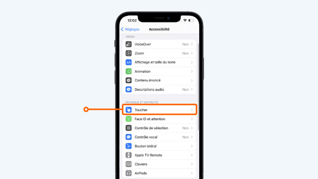 Accédez à l'option 'Toucher'