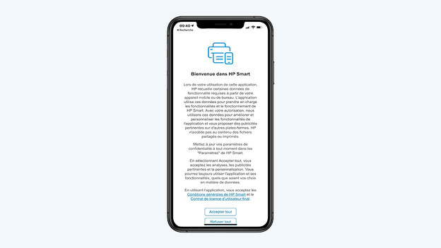Écran de démarrage appli HP Smart