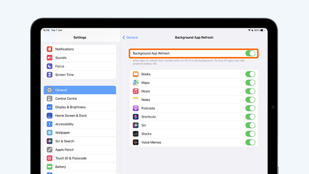 Uncheck the box at 'Refresh in background' or a certain app.