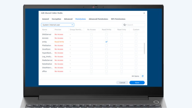 Définition des droits des utilisateurs du NAS