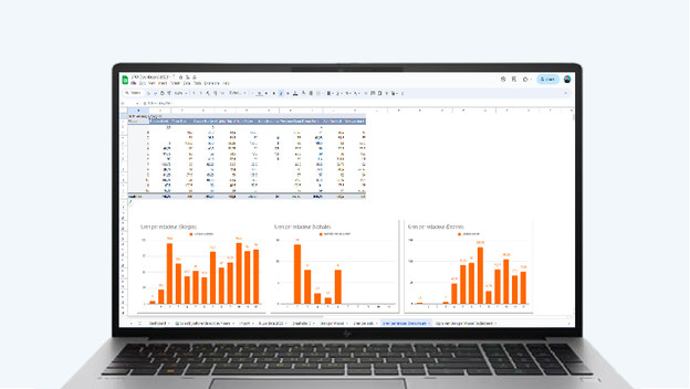 HP workstation with data analysis in Sheets