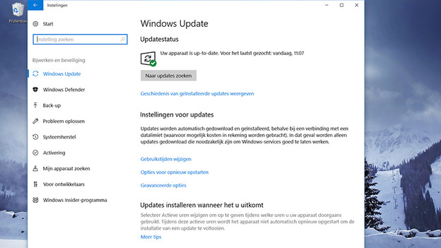 Windows Update menu Windows 10.