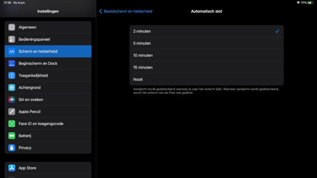 De instellingen voor stand-by.