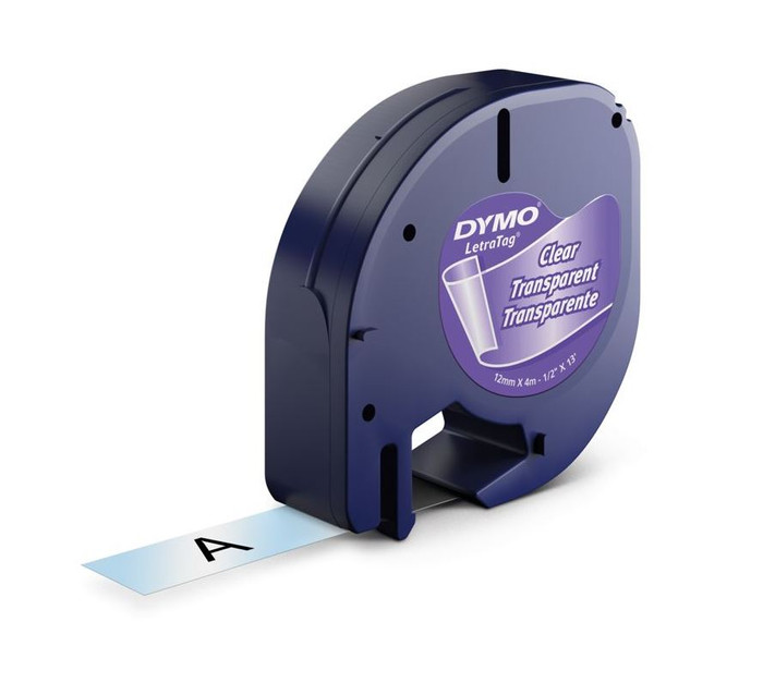 DYMO LetraTag Lettertape 12mm x 4m Zwart Transparant Main Image