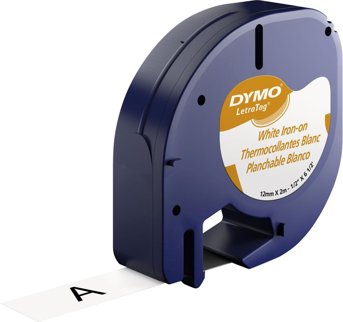 DYMO LetraTag Letter Tape 12mm x 2m Iron-on Black White Main Image