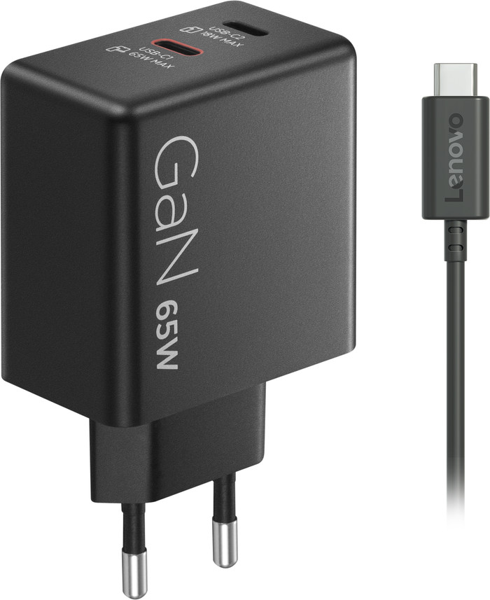 Lenovo Dual Usb C 65W GaN Oplader rechterkant