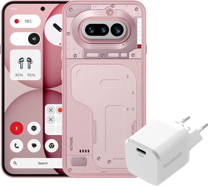 Nothing Phone (4a) 256GB Roze 5G + BlueBuilt Oplader met Usb C Poort 45W Wit Main Image