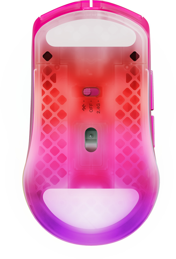 SteelSeries Aerox 3 Draadloze Gaming Muis Magenta onderkant