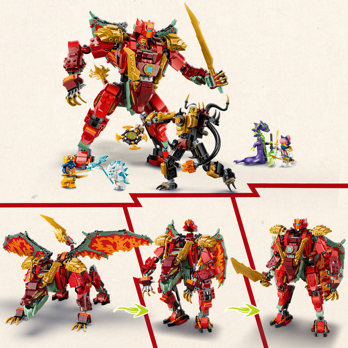 LEGO Ninjago Wyldfyre's Transformerende Drakenmecha 71868 product in gebruik