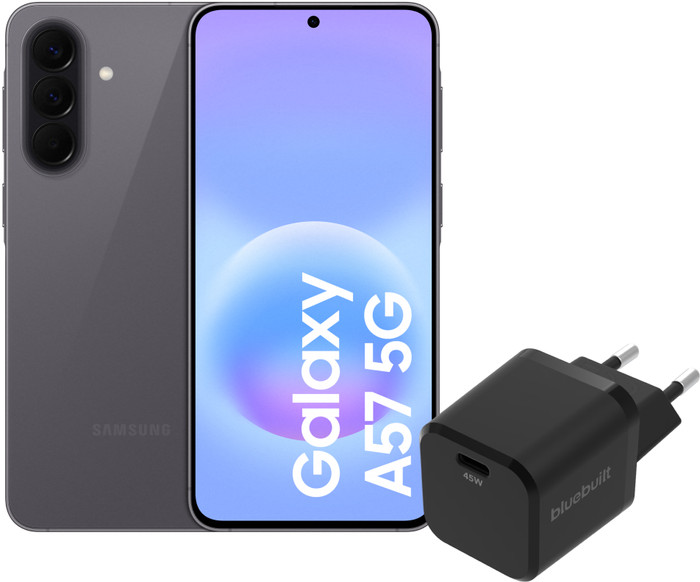 Samsung Galaxy A57 128 Go Gris 5G + BlueBuilt Chargeur avec Port USB-C 45 W Noir Main Image