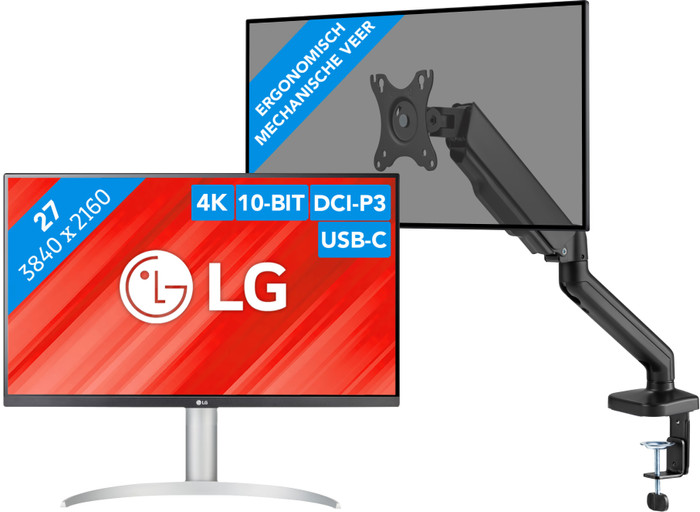 LG 27UP850K-W.AEU + BlueBuilt Monitorarm Gasveer voor 1 Monitor Main Image