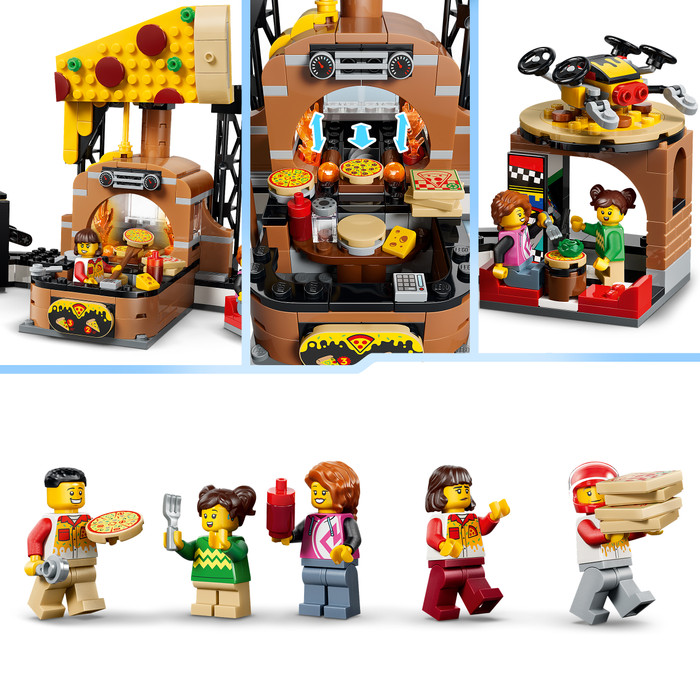 LEGO City Pizzacentrale met voertuigen 60496 detail