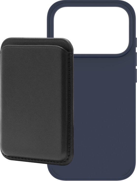 BlueBuilt MagSafe Hoesje iPhone 18 Pro Blauw + Kaarthouder Leer Zwart Main Image
