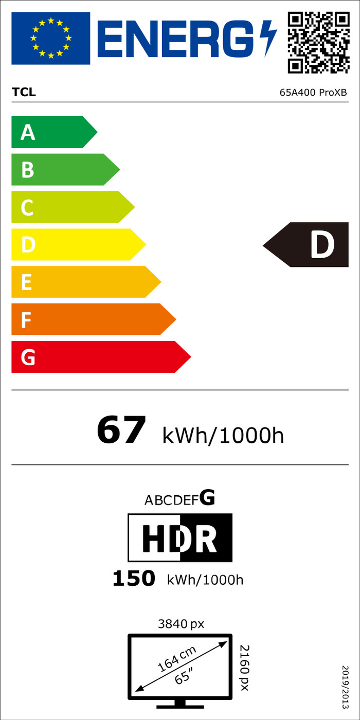 TCL QD Mini-led 65" A400 Pro (2026) energielabel