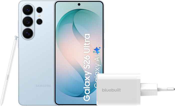 Samsung Galaxy S26 Ultra 1TB Lichtblauw 5G + BlueBuilt Oplader 65 Watt Wit Main Image