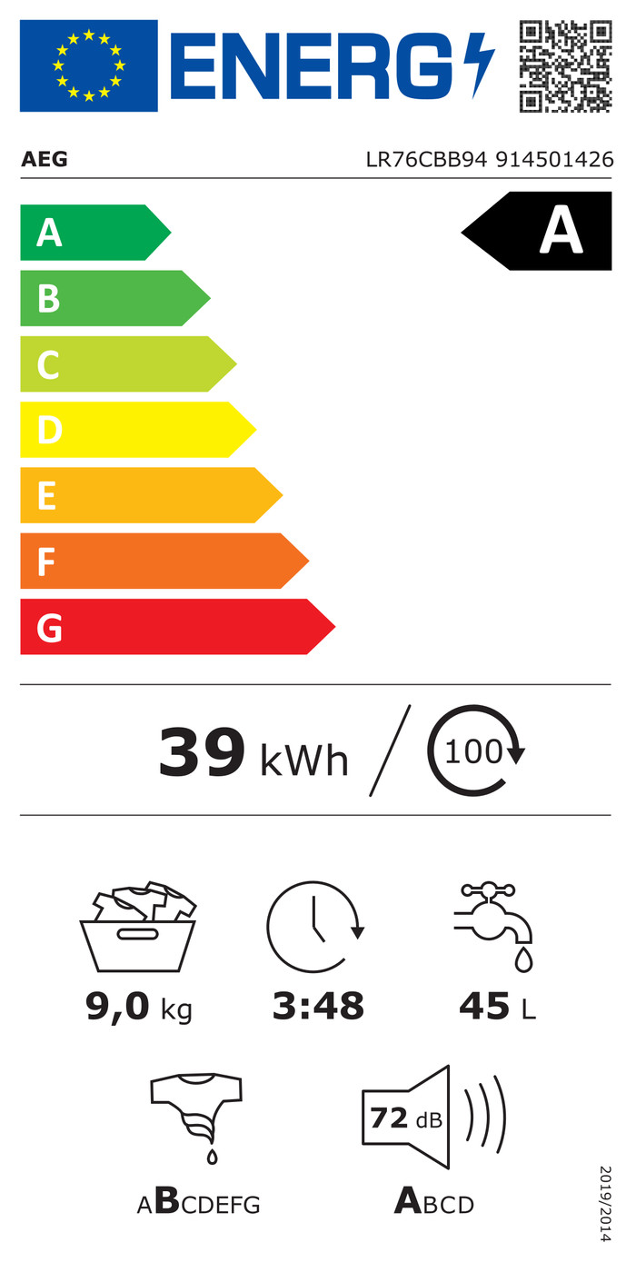 AEG LR76CBB94 7000 ProSteam energielabel