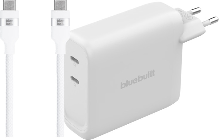 BlueBuilt 140W GaN Oplader met 2 Usb C Poorten Wit + BlueBuilt Usb C Kabel 240W 2m Nylon Main Image