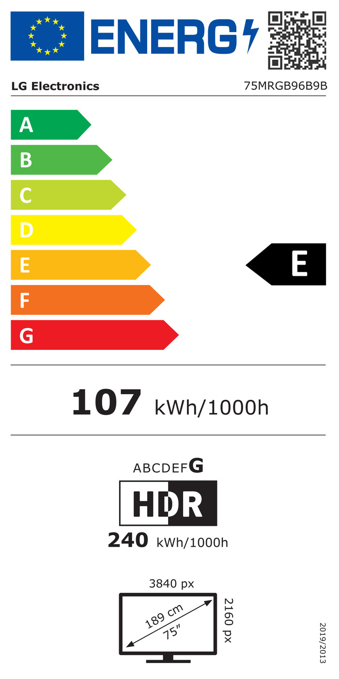 LG Micro RGB EVO 75" MRGB96 (2026) energielabel