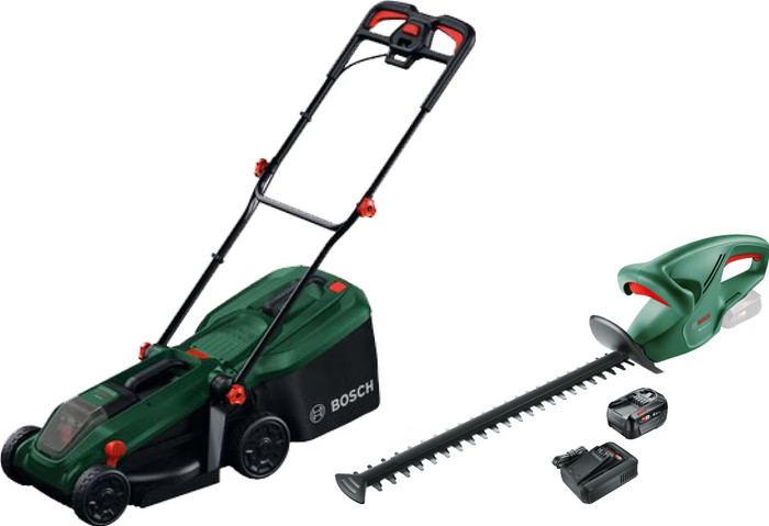 Bosch Rotak 18V-32 + Bosch EasyHedgeCut 18-45 Li + Bosch Starterset 18V 4,0 Ah Main Image