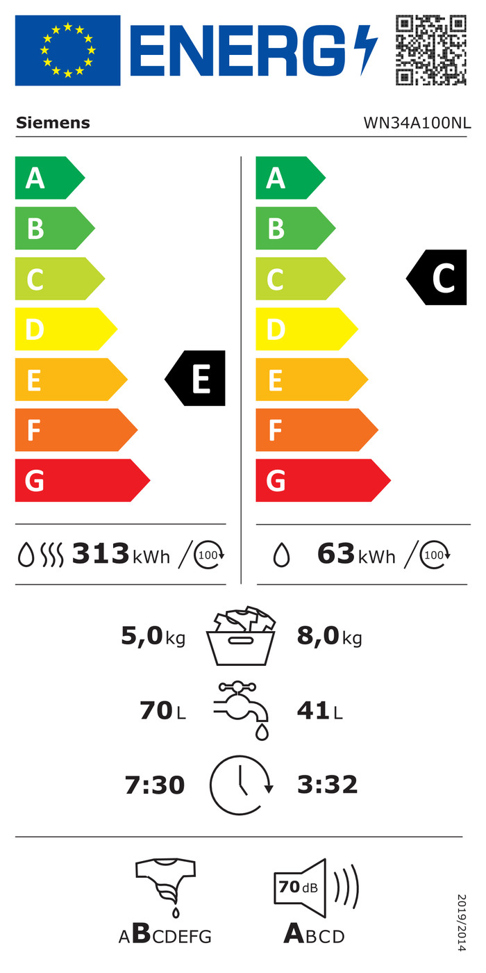 Siemens WN34A100NL - 8/5kg energy label