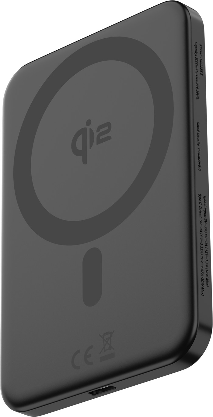BlueBuilt Draadloze Powerbank met Qi2 en MagSafe 5.000 mAh met Snelladen 20 Watt Grijs rechterkant