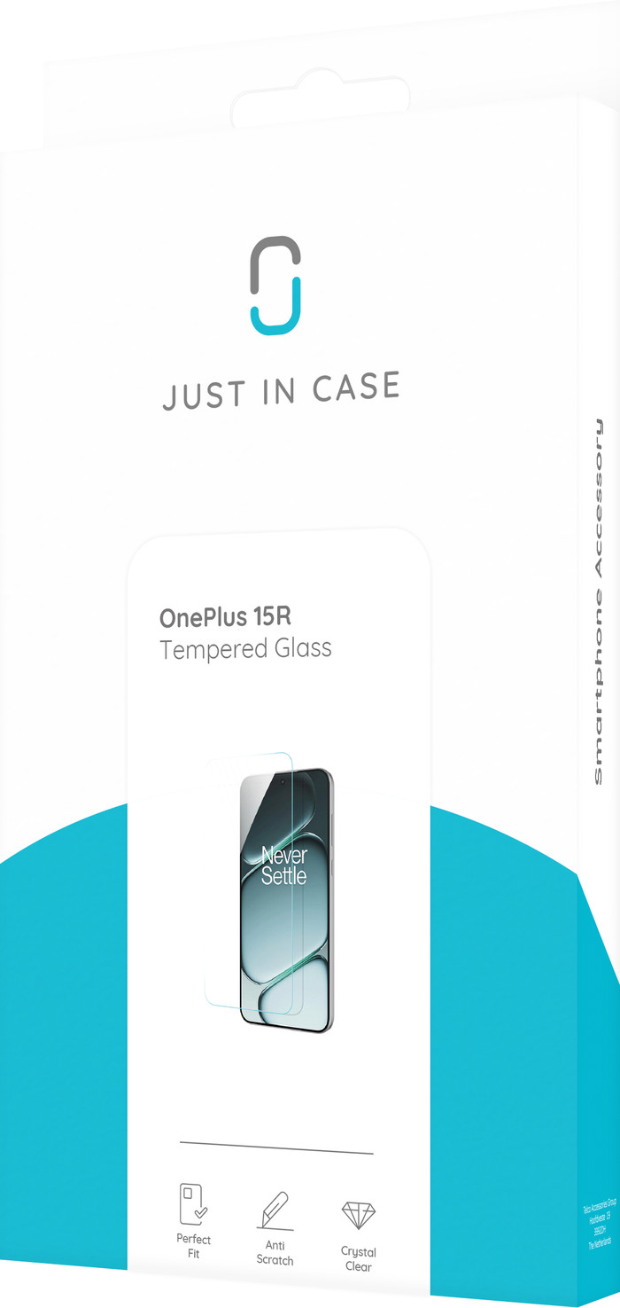 Just In Case Tempered Glass OnePlus 15R Screenprotector verpakking