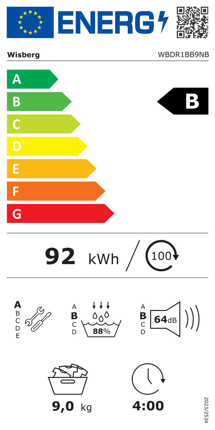 Wisberg WBDR1BB9NB SwiftDry classe énergétique