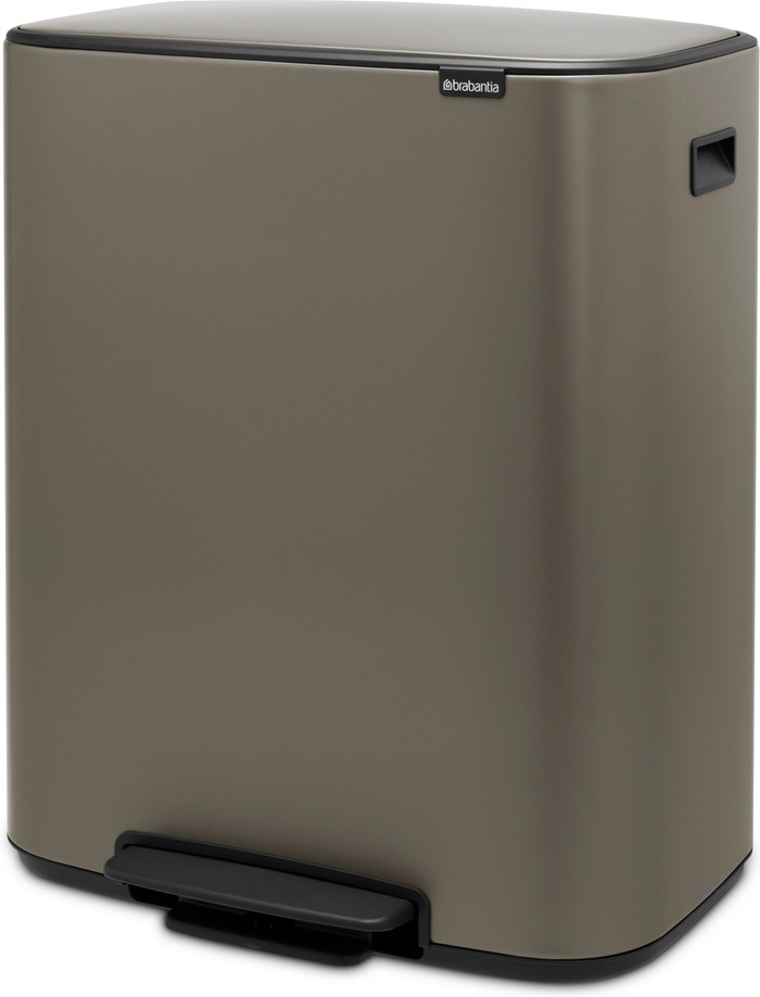 Brabantia Bo Pedal Bin 2 x 30 Litres Platinum + Sacs Poubelle (120 pièces) côté gauche