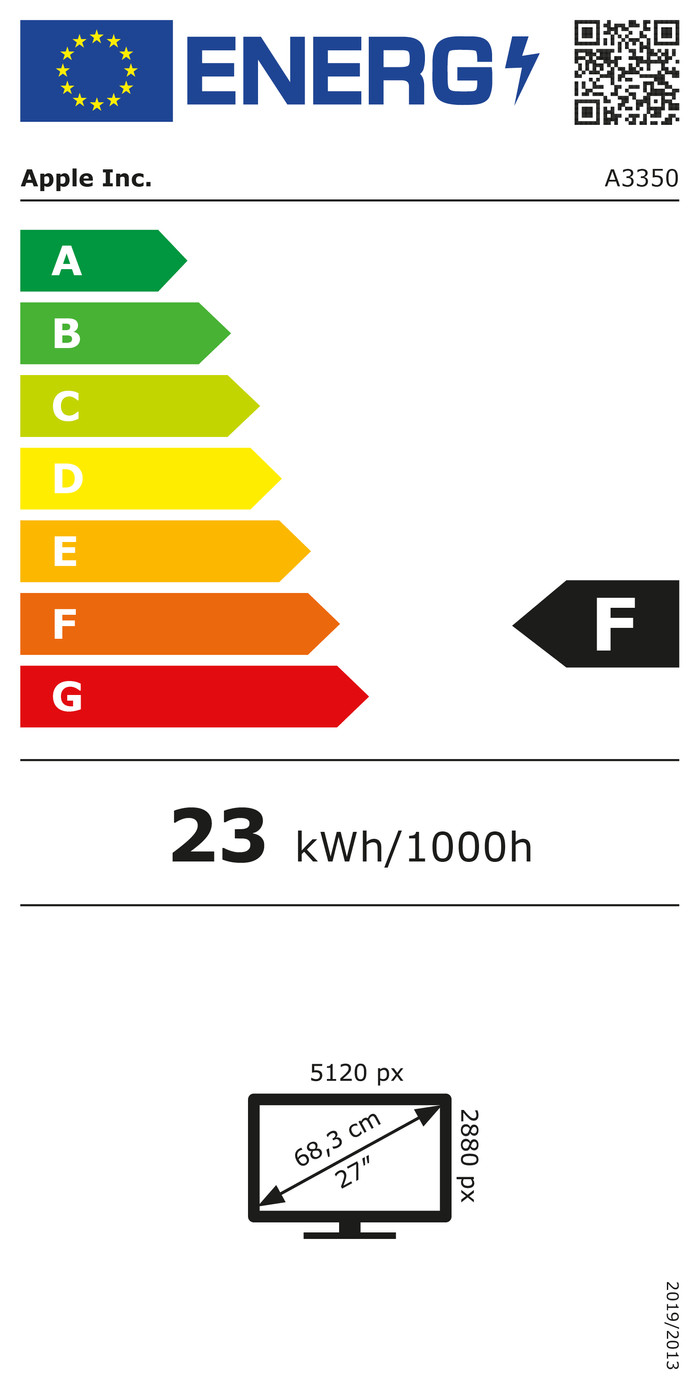 Apple Studio Display (2026) kantelbare en in hoogte verstelbare standaard energielabel