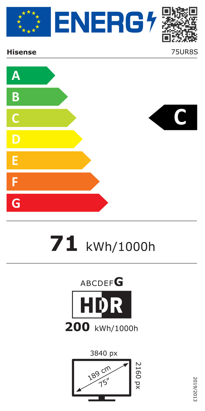 Hisense RGB Mini-led 75" UR8S (2026) energielabel
