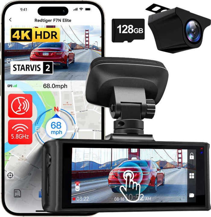 Redtiger F7N Elite 4K Touchscreen Wifi GPS 2CH 128GB achterkant