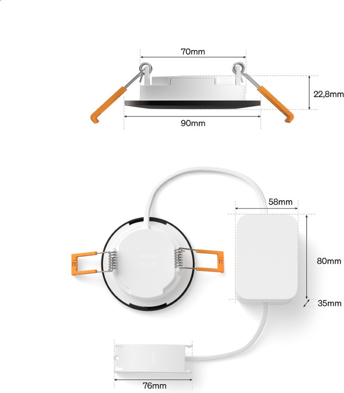 Philips Hue Inbouwspot Slim - White and Color - 90mm - Zwart detail