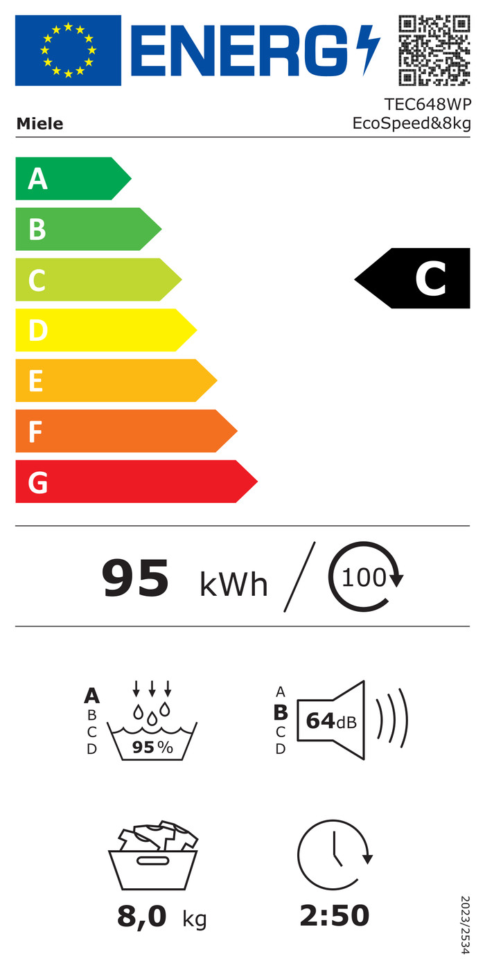 Miele WEB 368 WCS + Miele TEC 648 WP energielabel