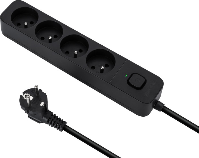 BlueBuilt Stekkerdoos 4-voudig 3 meter Zwart linkerkant