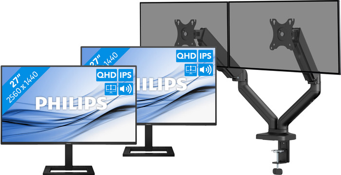 Philips 27E1N1600AE/00 Duo Pack + BlueBuilt Monitorarm Mechanische Veer voor 2 Monitoren Main Image