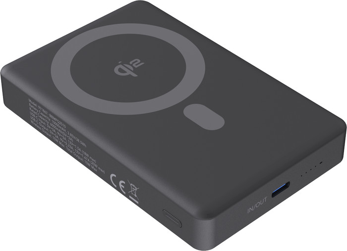 BlueBuilt Draadloze Powerbank met MagSafe en Qi2 10.000 mAh met Snelladen Zwart linkerkant
