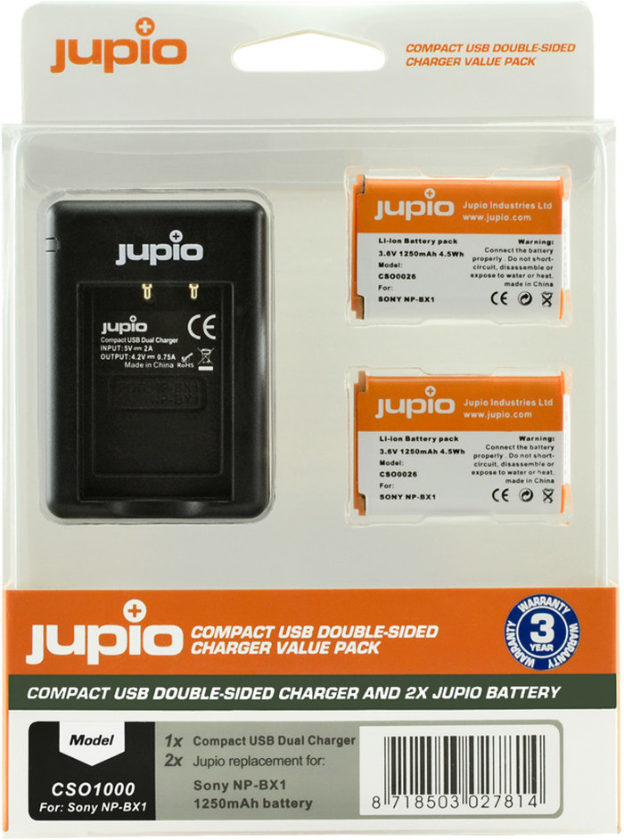 Jupio Kit : Batterie NP-BX1 (2x) + Chargeur USB Double Main Image