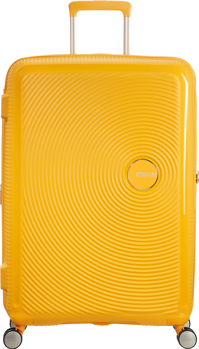 American Tourister Soundbox Expandable Spinner 77cm Golden Yellow front