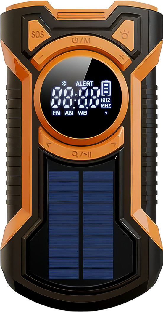 Just in Case Radio de Secours avec Panneau Solaire et Batterie Externe 5000 mAh Orange avant