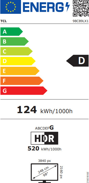 TCL SQD Mini-led 98" C89L (2026) energielabel
