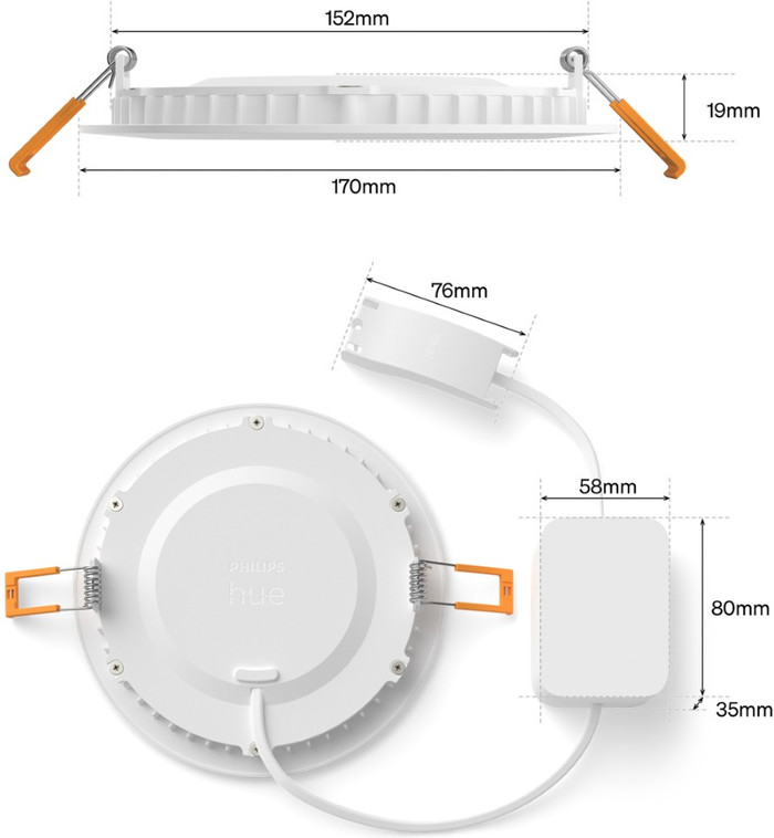 Philips Hue Inbouwspot Slim - White and Color - 170mm - Wit detail