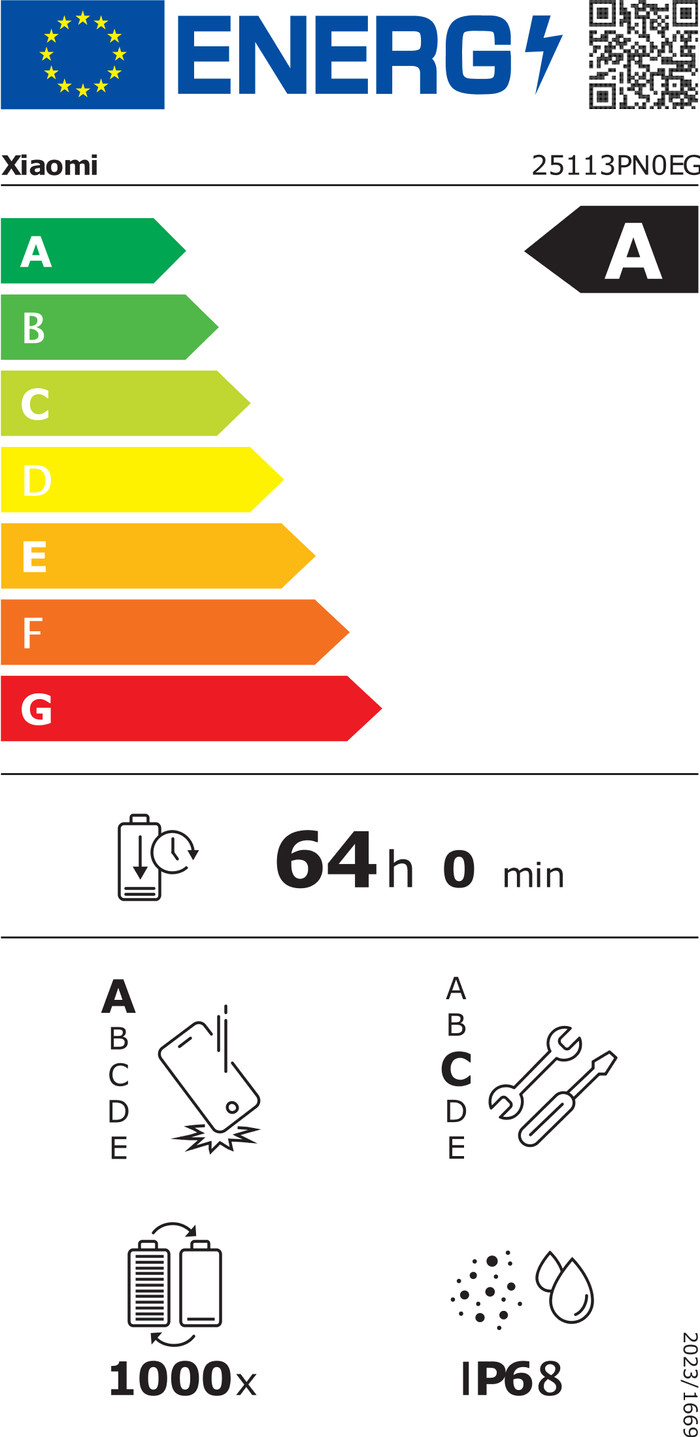 Xiaomi 17 256GB Zwart 5G energielabel