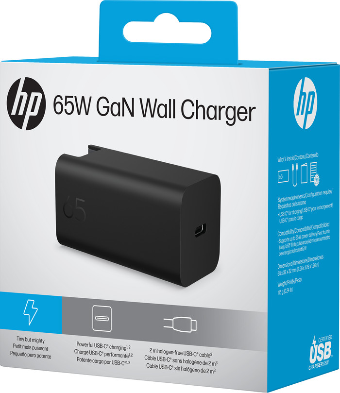 HP 65W GaN Usb C Oplader verpakking