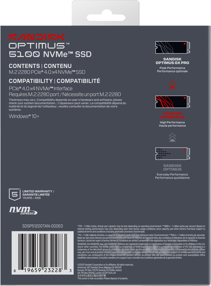 SANDISK Optimus 5100 2TB NVMe SSD achterkant