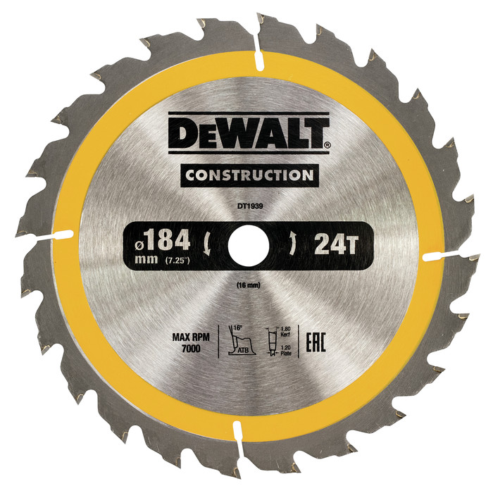 DeWalt Lame de scie pour Bois 184 x 16 x 1,8 mm (24T) Main Image