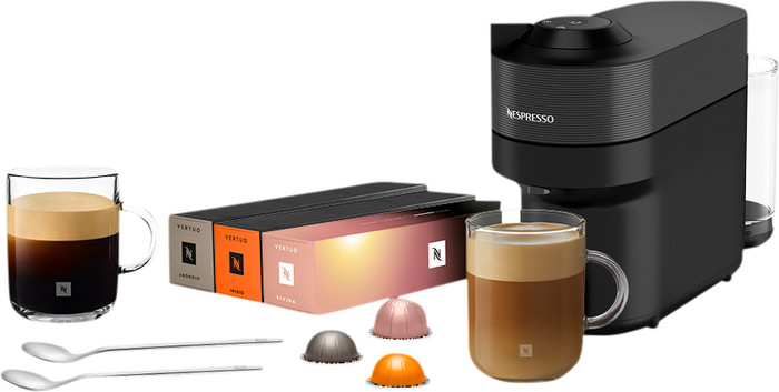 De'Longhi Nespresso Vertuo Pop ENV90.B + 30 capsules en 2 glazen kopjes Main Image