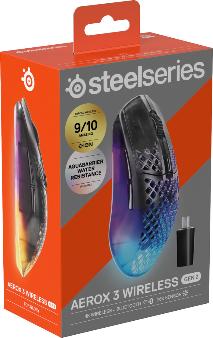 SteelSeries Aerox 3 Draadloze Gaming Muis Zwart verpakking