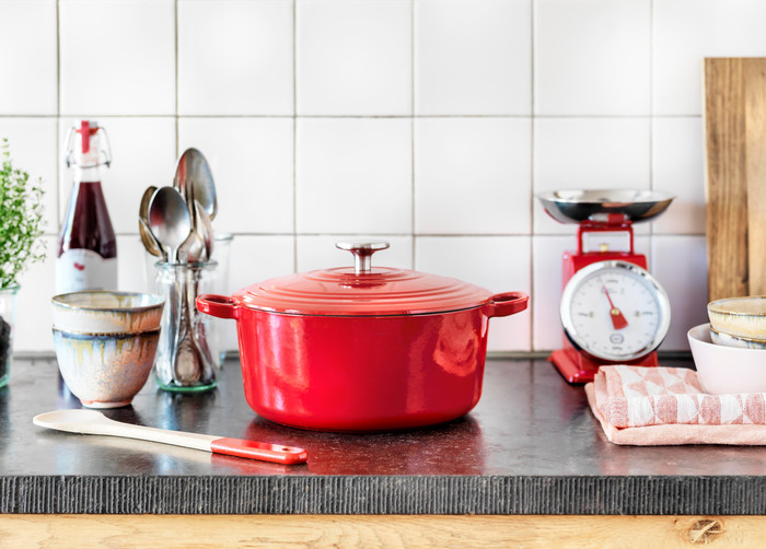 BK Bourgogne Braadpan 24 cm Chili Red product in gebruik
