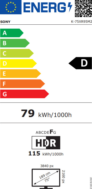 Sony Bravia 9 II True RGB 75" (2026) energielabel